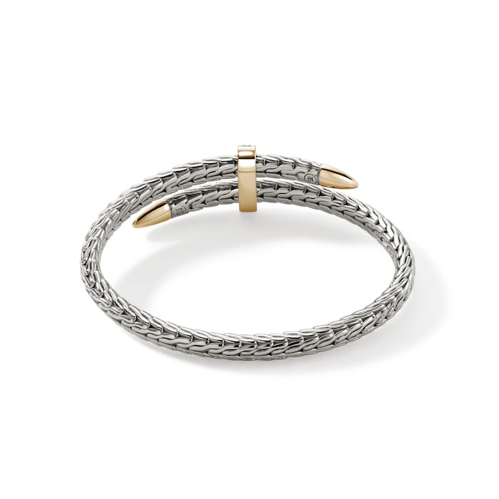 John Hardy Sterling Silver & 14K Yellow Gold Spear Flex Cuff Bracelet 5.5mm - Size Large
