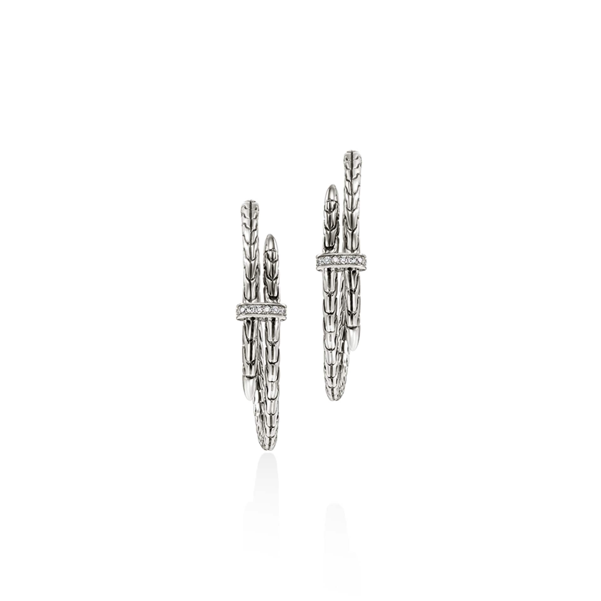 John Hardy Sterling Silver Spear Diamond Hoop Earrings, 40mm