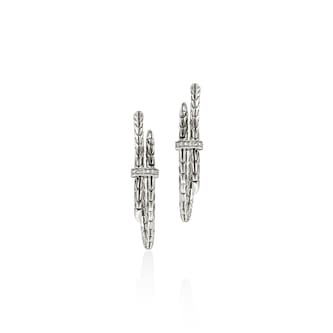 John Hardy Sterling Silver Spear Diamond Hoop Earrings, 40mm