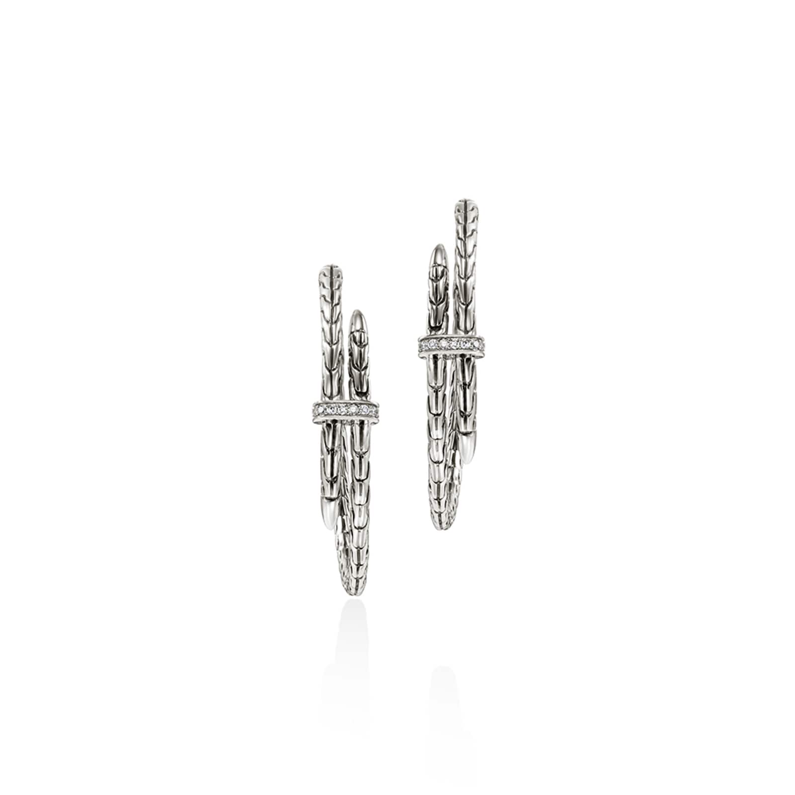 John Hardy Sterling Silver Spear Diamond Hoop Earrings, 40mm