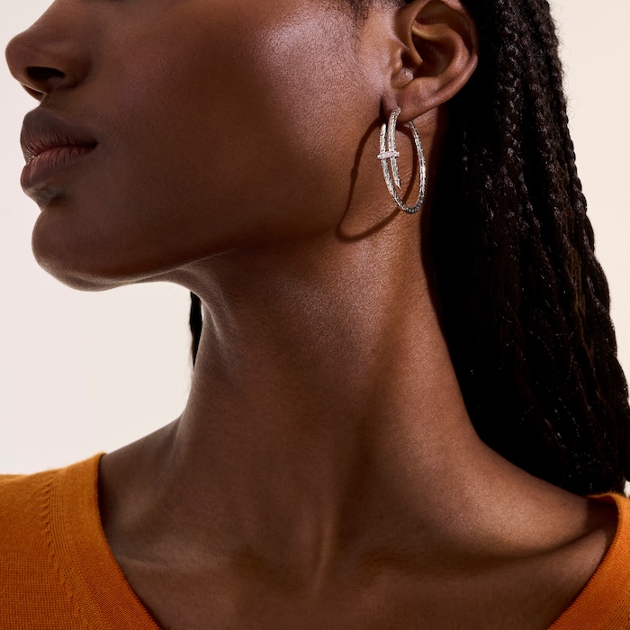 John Hardy Sterling Silver Spear Diamond Hoop Earrings, 40mm