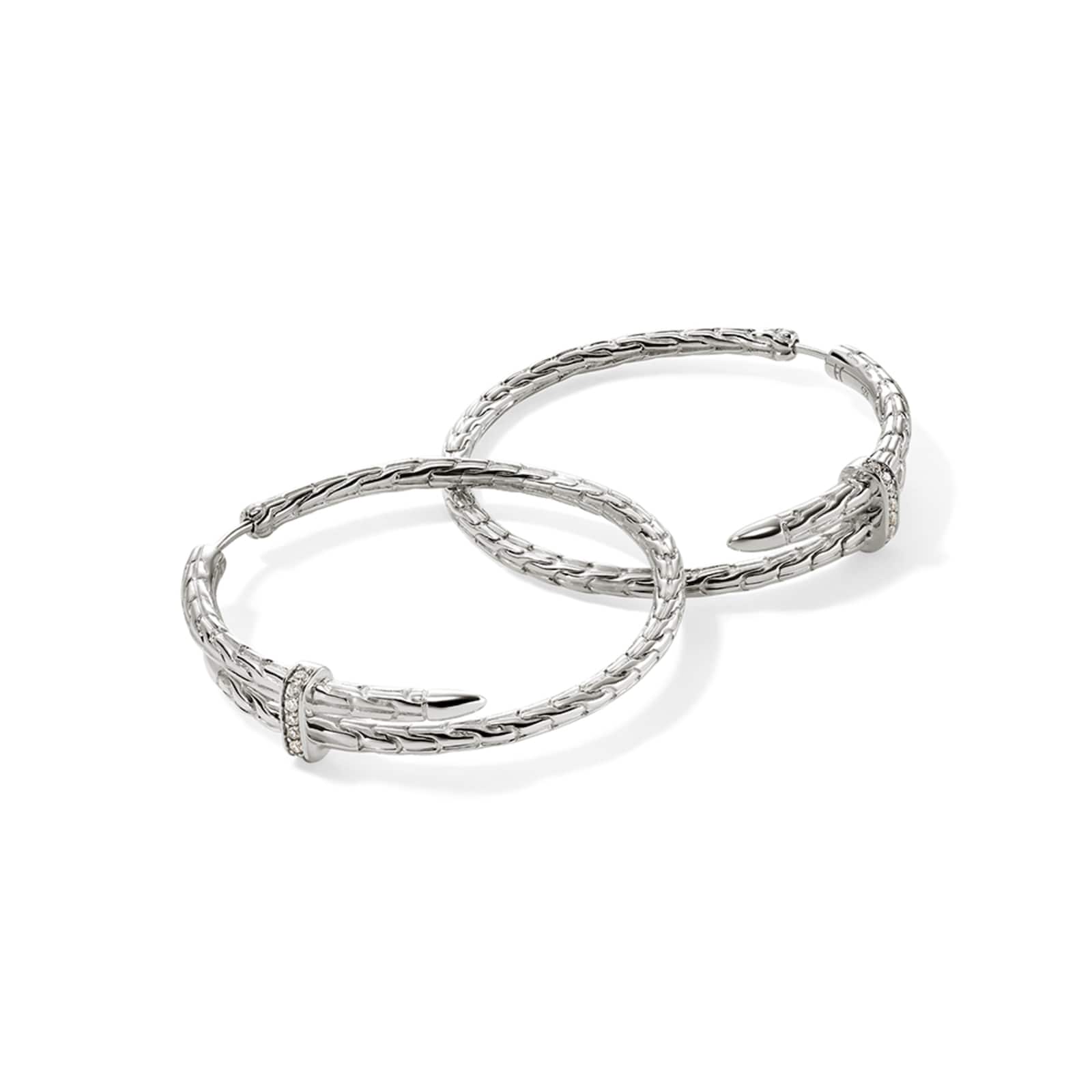 John Hardy Sterling Silver Spear Diamond Hoop Earrings, 40mm