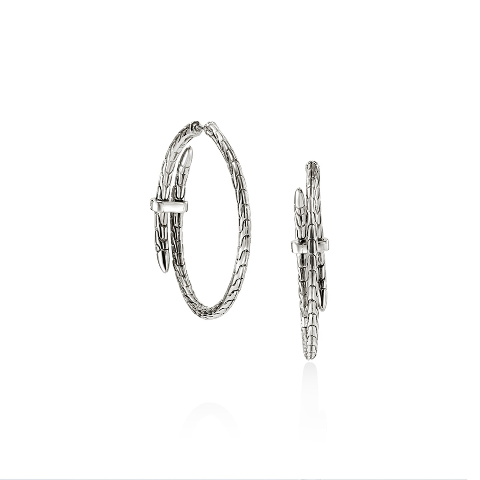 John Hardy Sterling Silver Spear Diamond Hoop Earrings, 40mm