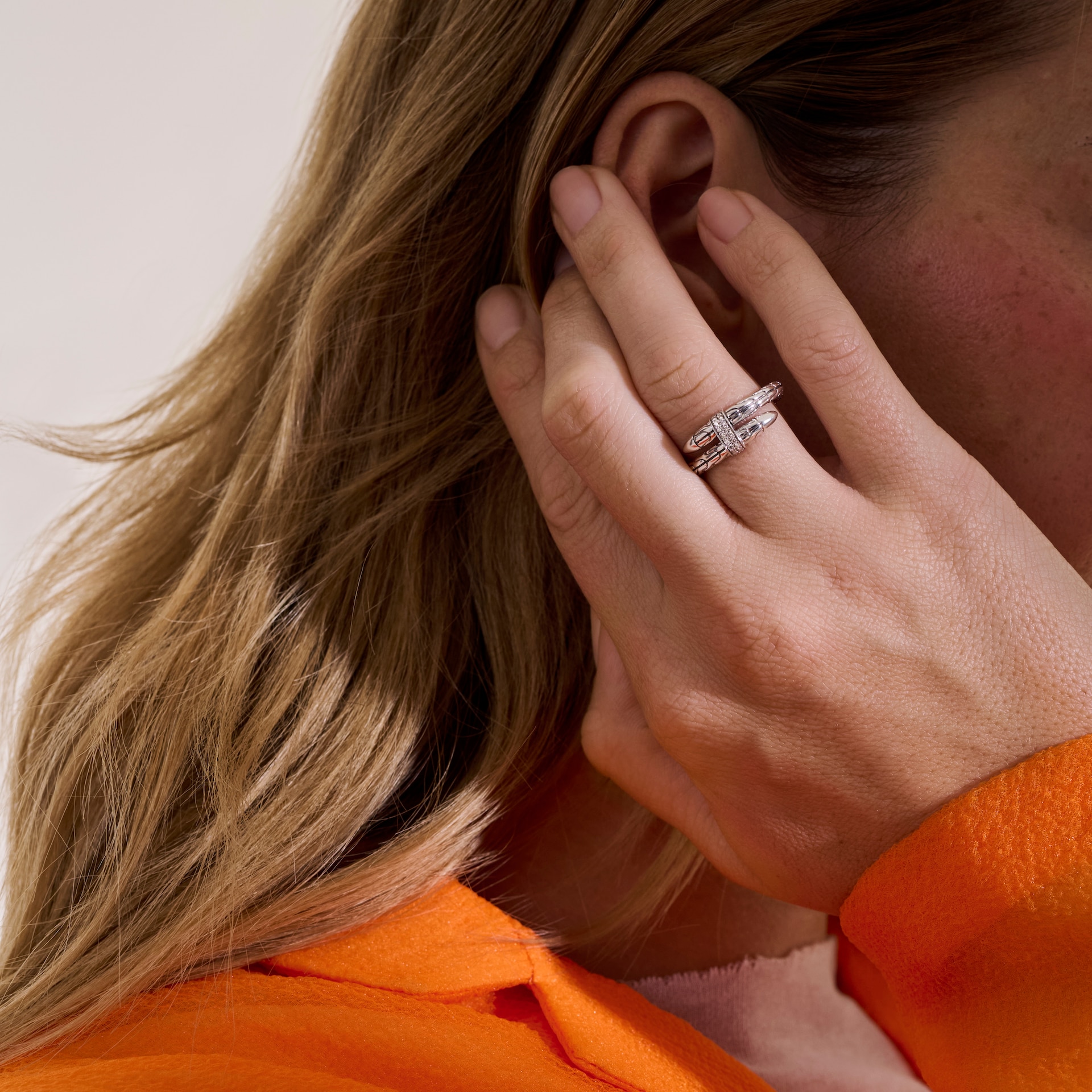 John Hardy Sterling Silver Spear Diamond Ring - Size 6