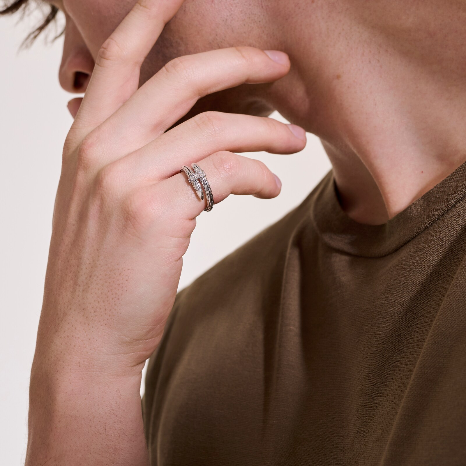 John Hardy Sterling Silver Spear Diamond Ring - Size 9