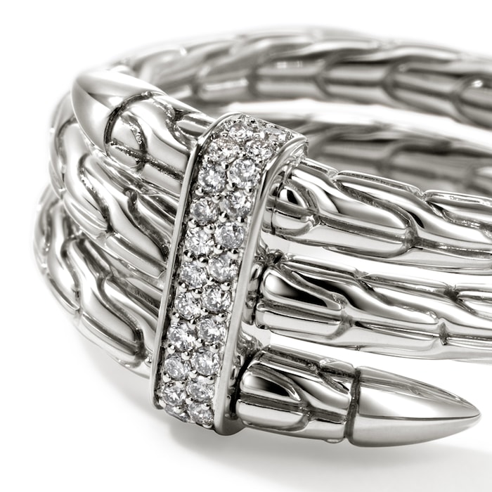 John Hardy Sterling Silver Spear Diamond Ring - Size 9