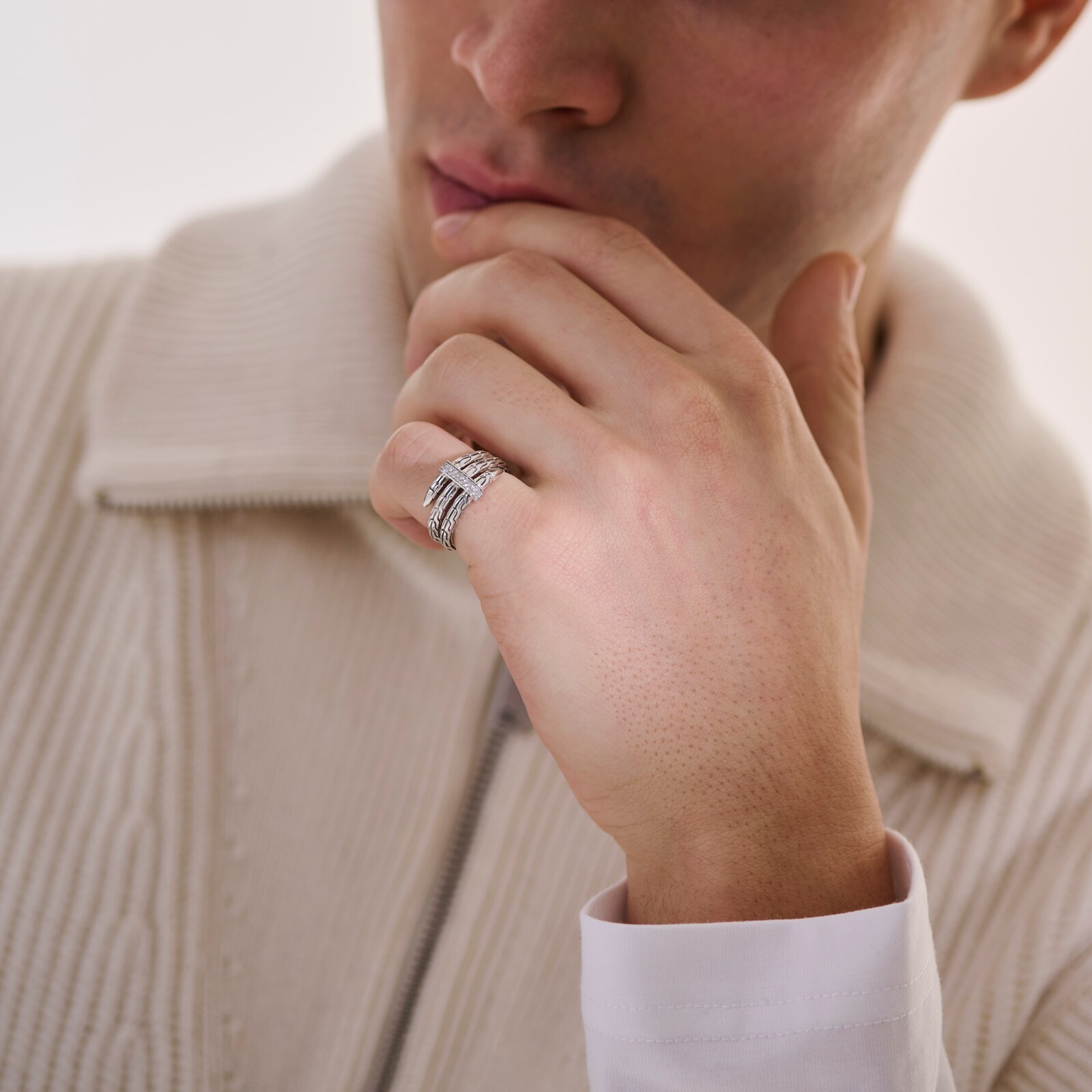 John Hardy Sterling Silver Spear Diamond Ring - Size 10