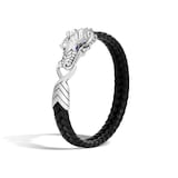 John Hardy Sterling Silver & Black Leather Naga Blue Sapphire Bracelet - Size Medium