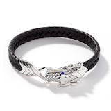 John Hardy Sterling Silver & Black Leather Naga Blue Sapphire Bracelet - Size Extra Large