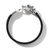 John Hardy Sterling Silver & Black Leather Naga Blue Sapphire Bracelet - Size Extra Large