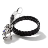 John Hardy Sterling Silver & Black Leather Naga Blue Sapphire Bracelet - Size Extra Large