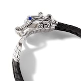 John Hardy Sterling Silver & Black Leather Naga Blue Sapphire Bracelet - Size Extra Large