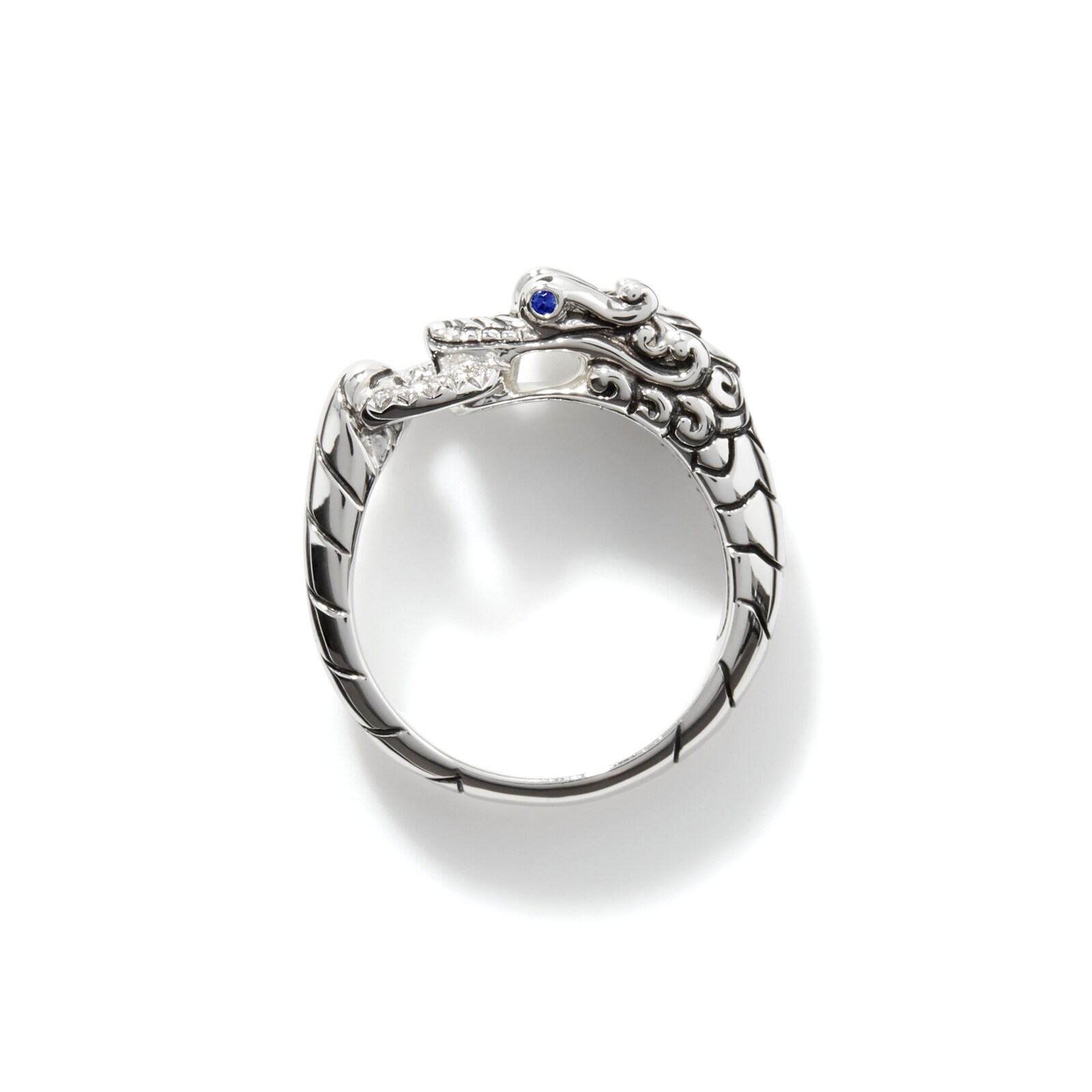 John Hardy Sterling Silver Naga Diamond & Blue Sapphire Ring - Size 6