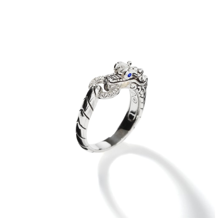 John Hardy Sterling Silver Naga Diamond & Blue Sapphire Ring - Size 6