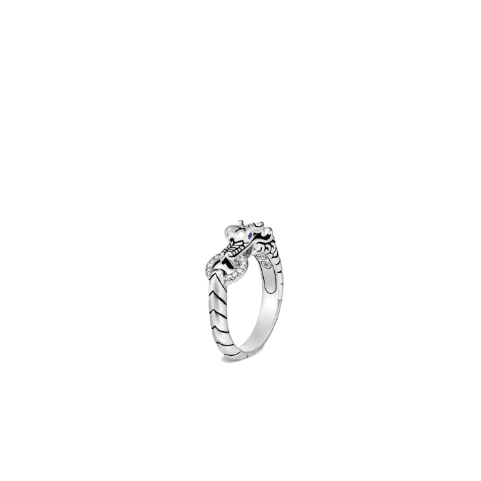 John Hardy Sterling Silver Naga Diamond & Blue Sapphire Ring - Size 6