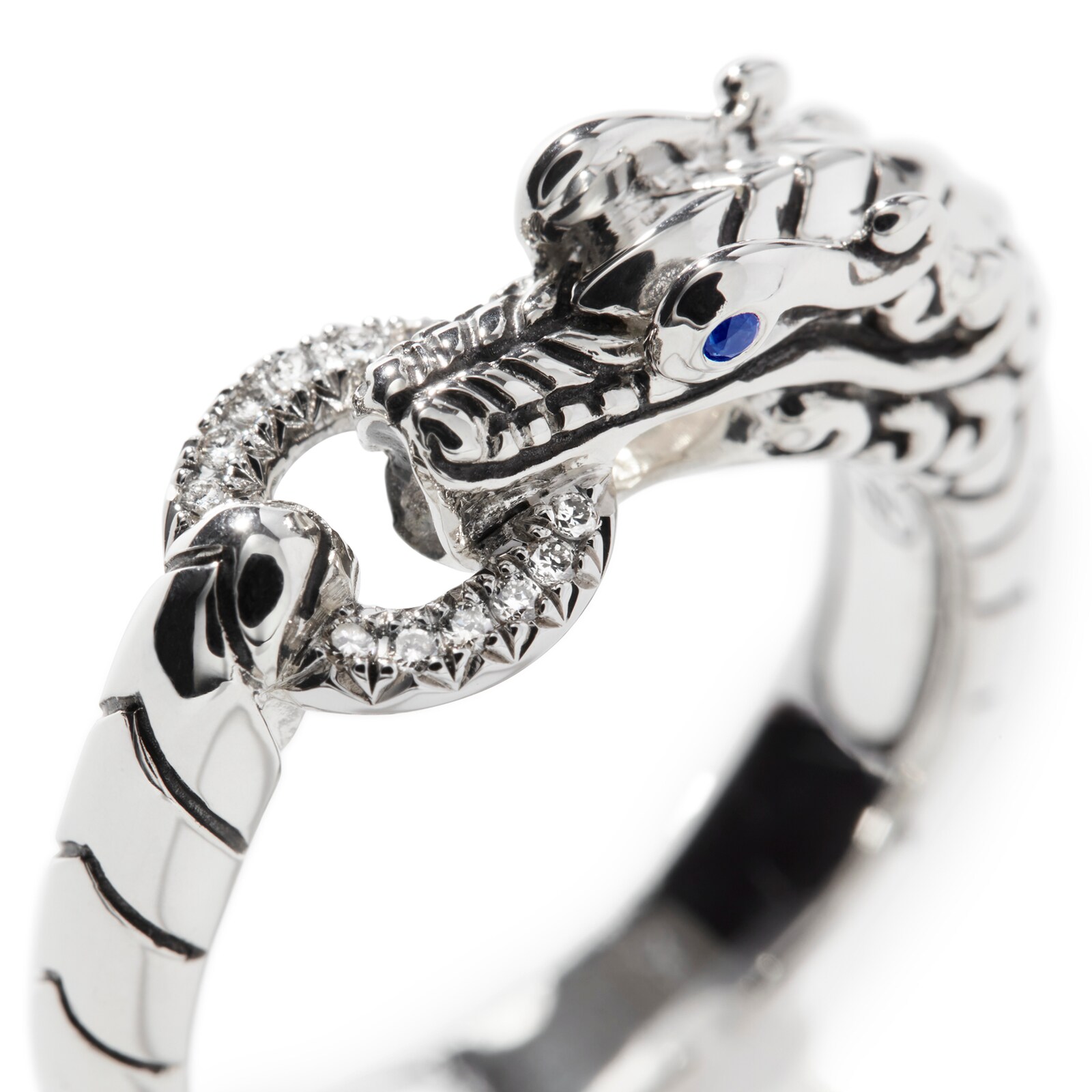 John Hardy Sterling Silver Naga Diamond & Blue Sapphire Ring - Size 6