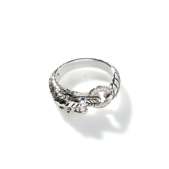 John Hardy Sterling Silver Naga Diamond & Blue Sapphire Ring - Size 8