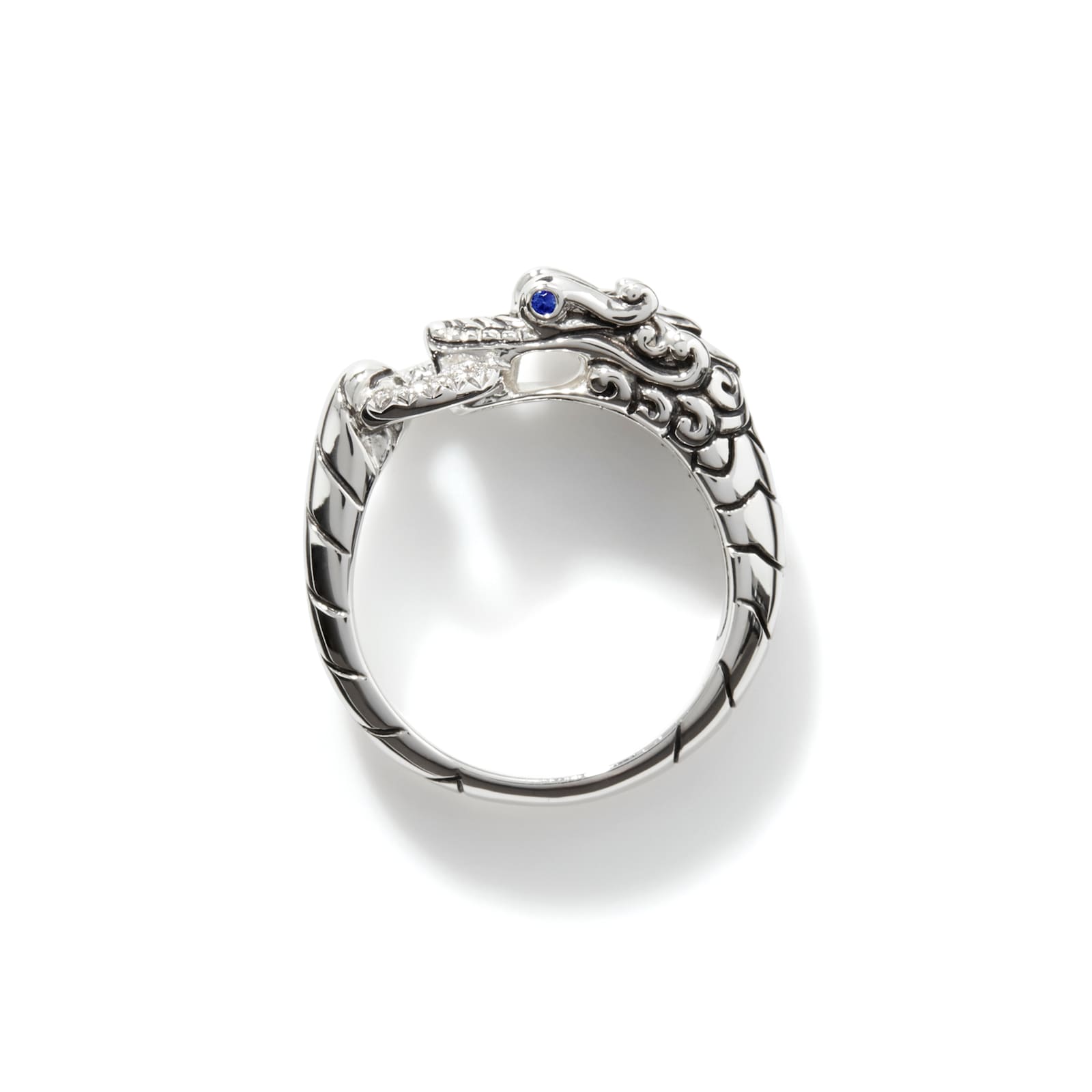 John Hardy Sterling Silver Naga Diamond & Blue Sapphire Ring - Size 8