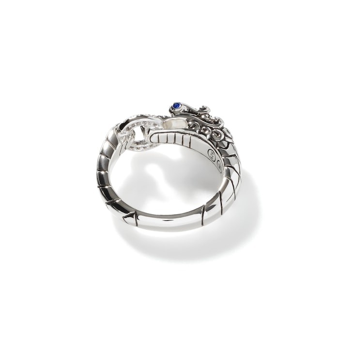 John Hardy Sterling Silver Naga Diamond & Blue Sapphire Ring - Size 8