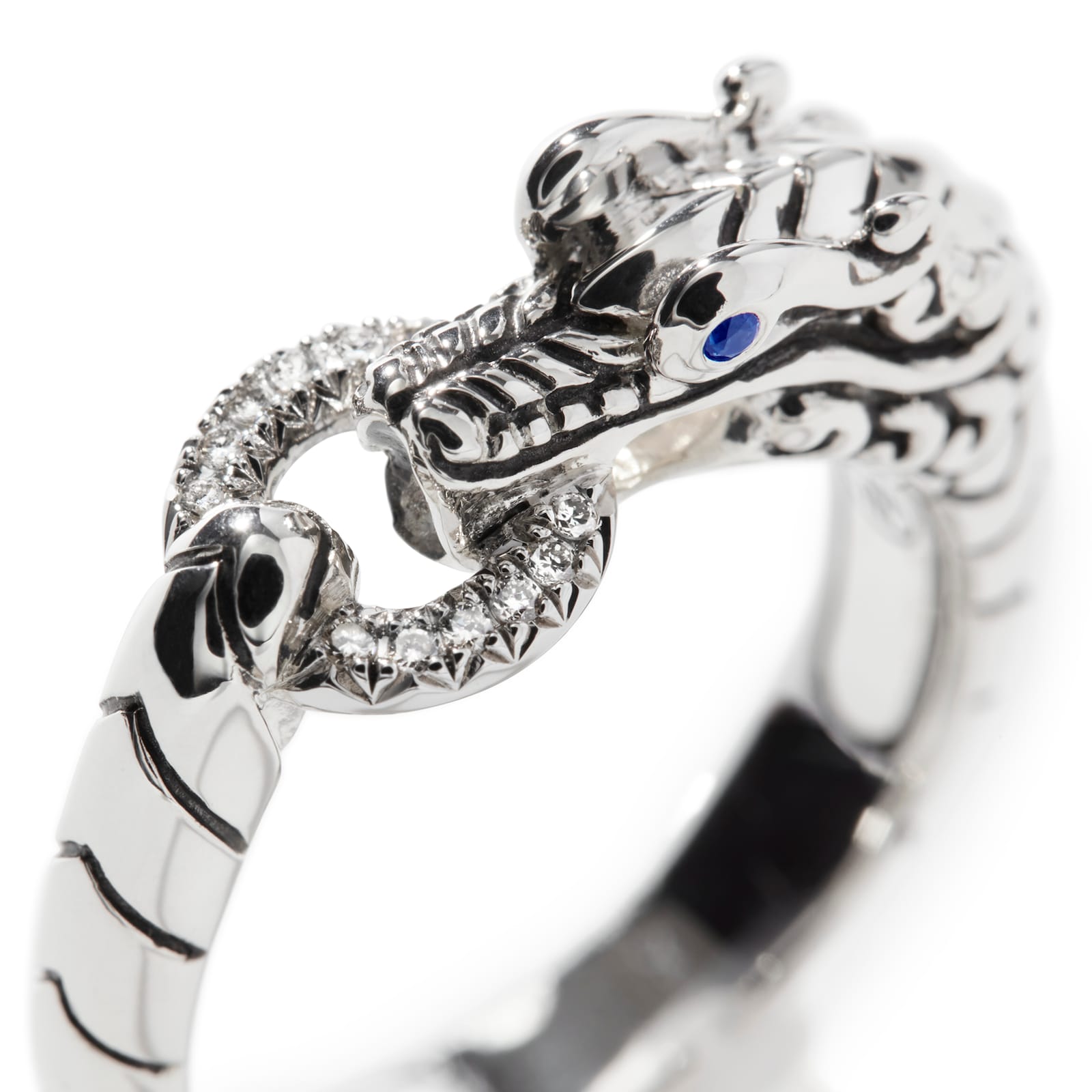 John Hardy Sterling Silver Naga Diamond & Blue Sapphire Ring - Size 8