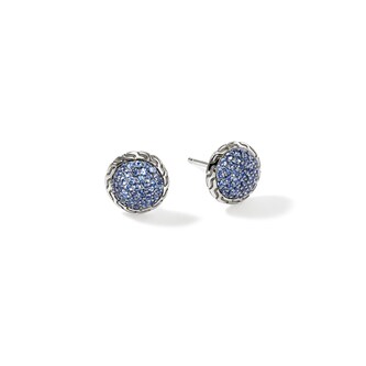 John Hardy Sterling Silver JH Essential Pave Blue Sapphire Stud Earrings, 10mm