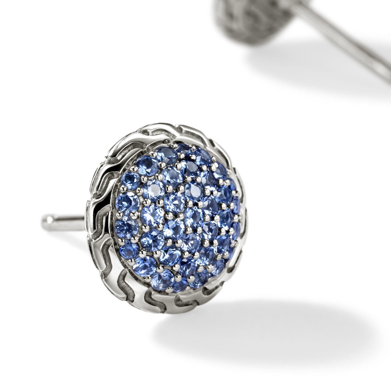 John Hardy Sterling Silver JH Essential Pave Blue Sapphire Stud Earrings, 10mm
