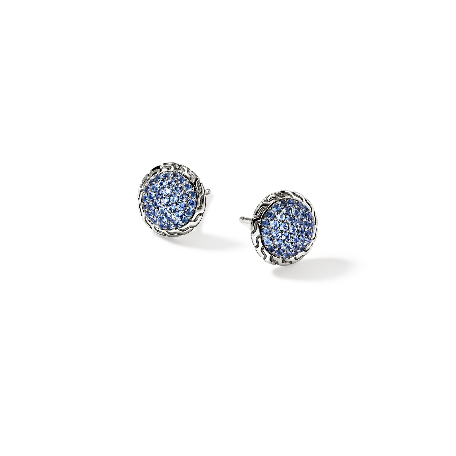 John Hardy Sterling Silver JH Essential Pave Blue Sapphire Stud Earrings, 10mm