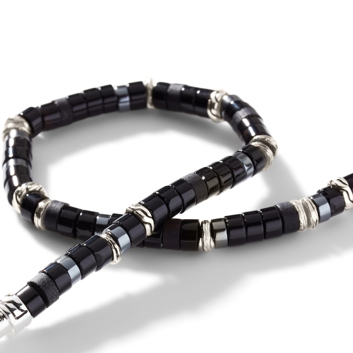John Hardy Sterling Silver Heishi Black Onyx Bracelet - Size Large