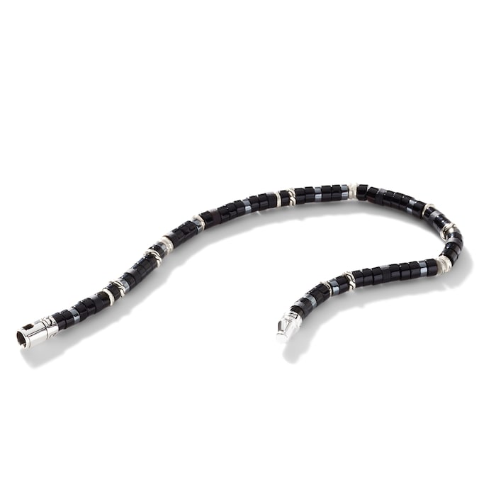 John Hardy Sterling Silver Heishi Black Onyx Bracelet - Size Large