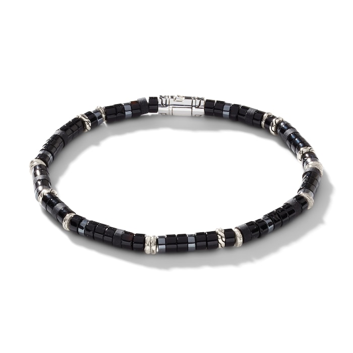 John Hardy Sterling Silver Heishi Black Onyx Bracelet - Size Extra Large