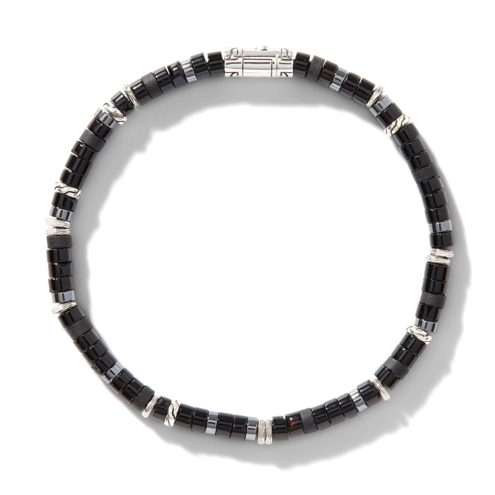 John Hardy Sterling Silver Heishi Black Onyx Bracelet - Size Extra Large