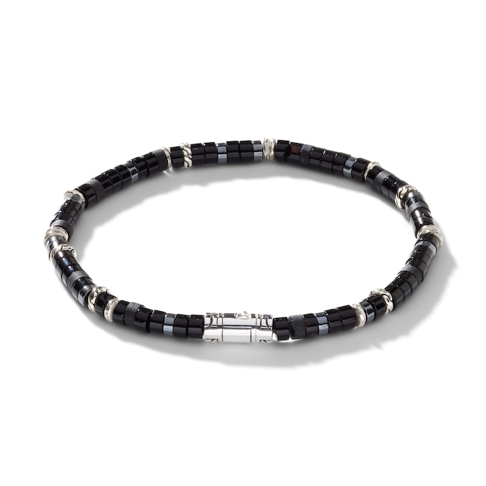 John Hardy Sterling Silver Heishi Black Onyx Bracelet - Size Extra Large