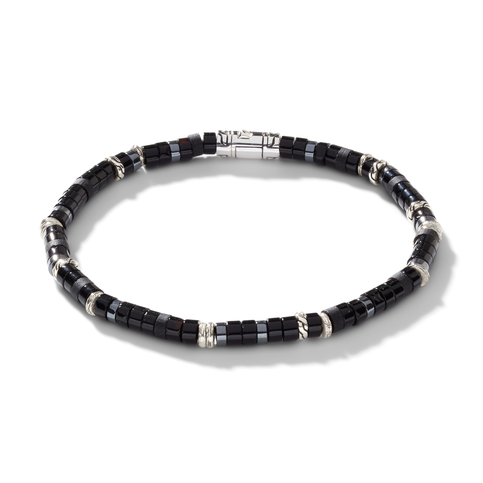 John Hardy Sterling Silver Heishi Black Onyx Bracelet - Size 2 x Extra Large
