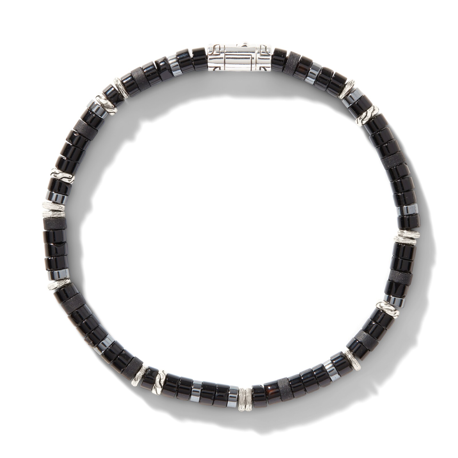 John Hardy Sterling Silver Heishi Black Onyx Bracelet - Size 2 x Extra Large