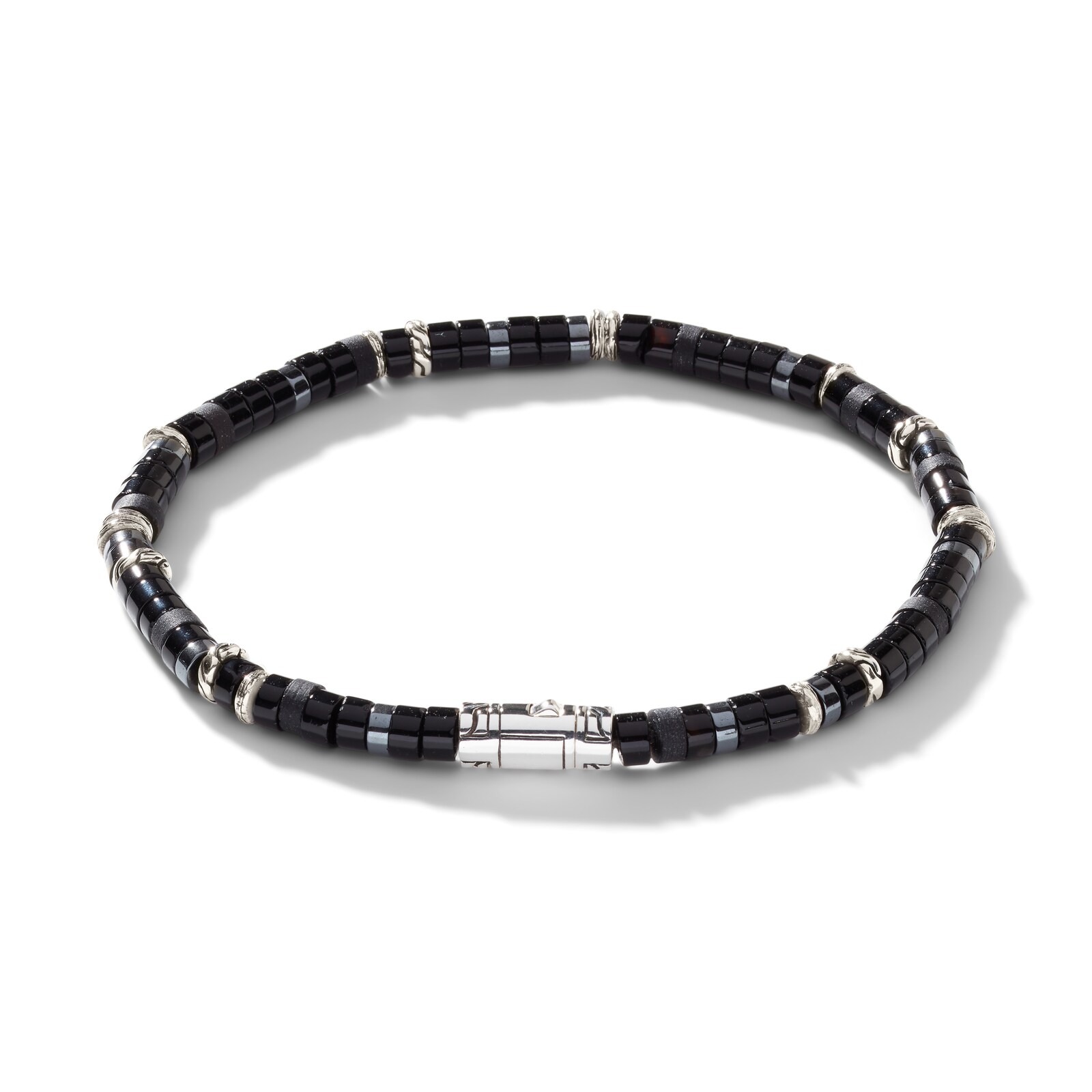 John Hardy Sterling Silver Heishi Black Onyx Bracelet - Size 2 x Extra Large