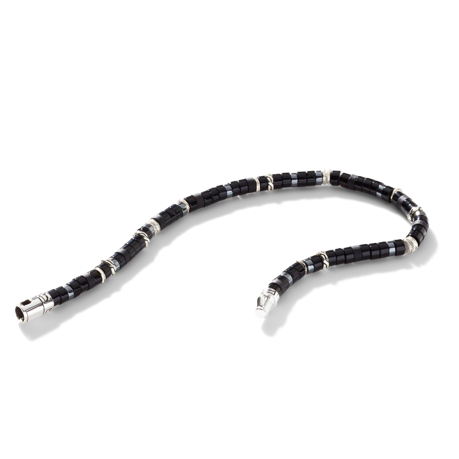 John Hardy Sterling Silver Heishi Black Onyx Bracelet - Size 2 x Extra Large