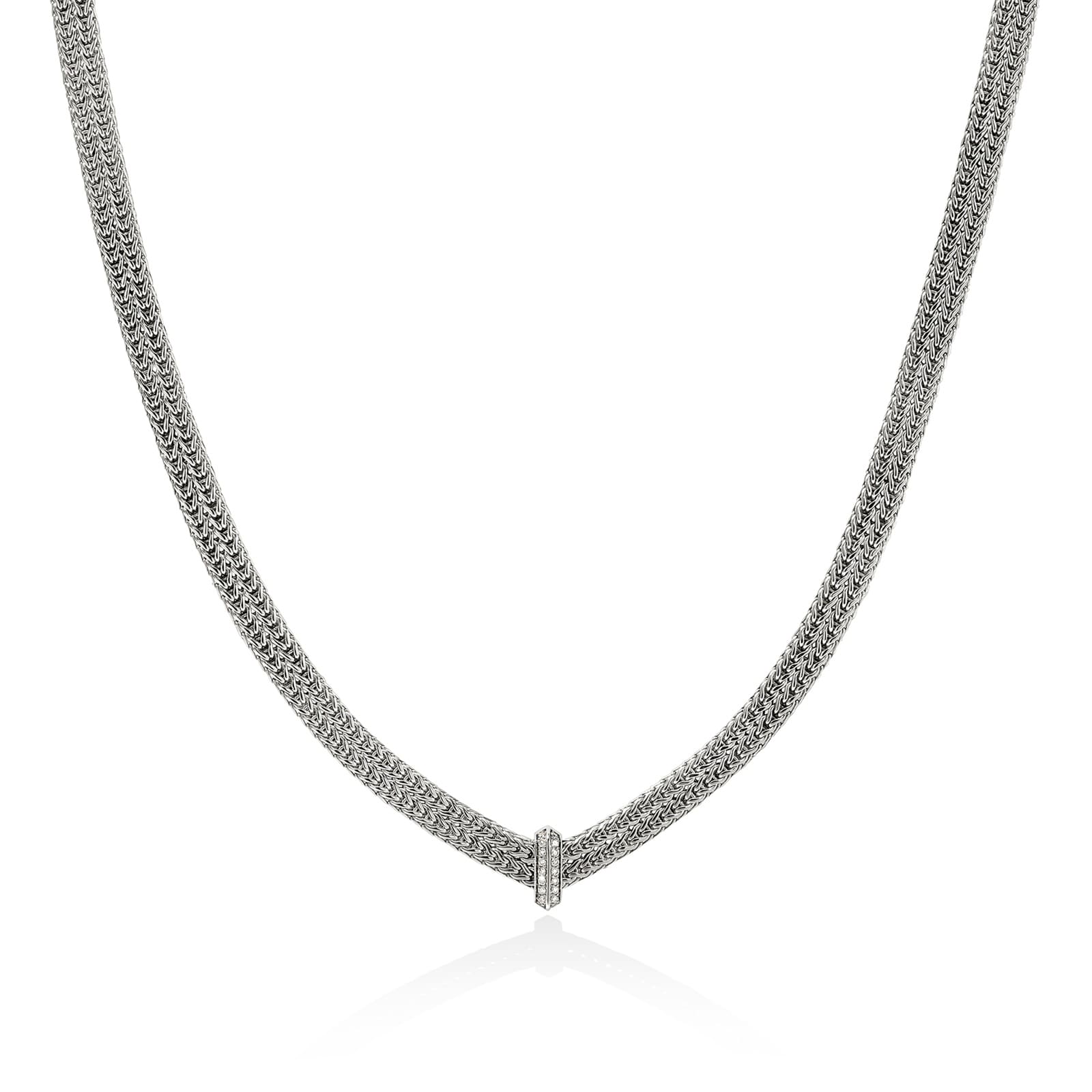 John Hardy Sterling Silver Icon Link 0.21cttw Diamond Necklace, 6mm