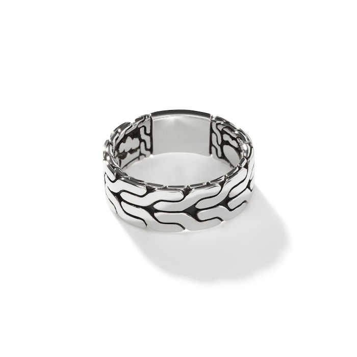 John Hardy Sterling Silver Mens Carved Chain Band Ring, 8mm - Ring Size 11