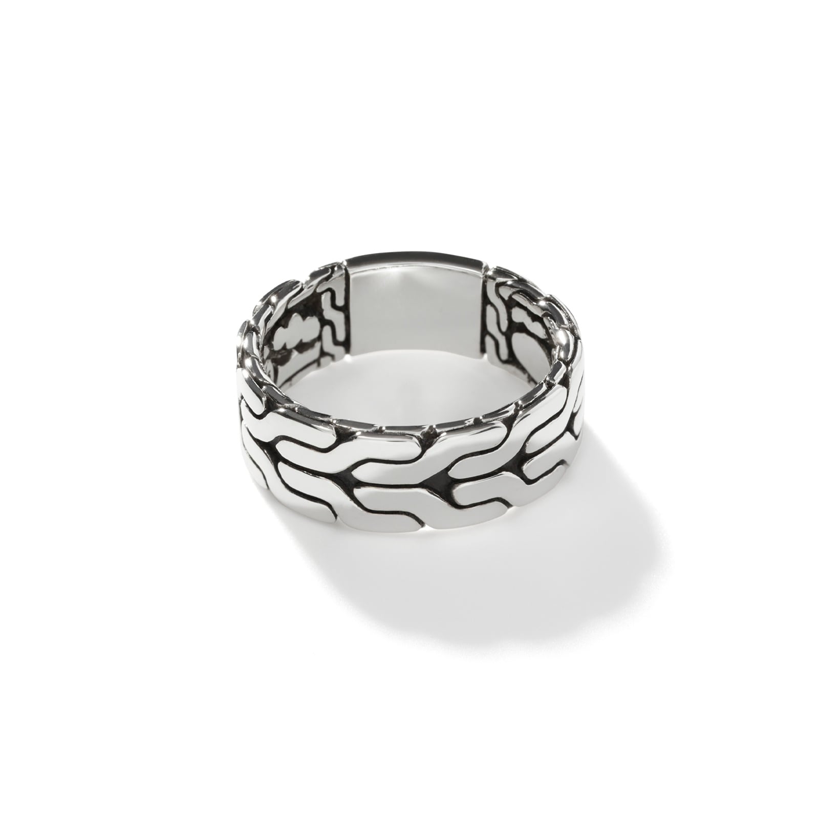 John Hardy Sterling Silver Mens Carved Chain Band Ring, 8mm - Ring Size 11