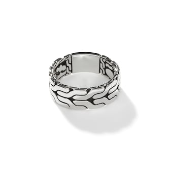 John Hardy Sterling Silver Mens Carved Chain Band Ring, 8mm - Ring Size 11
