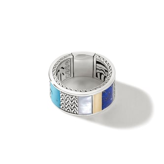 John Hardy Sterling Silver Carved Chain Multi Stone Band Ring - Ring Size 10