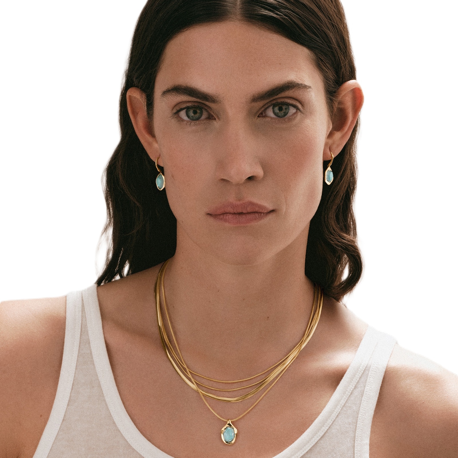 Monica Vinader MV Odyssey™ Gemstone Chain Necklace In 18ct Gold Vermeil With Aquamarine Monica Vinader MV Odyssey™ Gemstone Chain Necklace In 18ct Gold Vermeil With Aquamarine