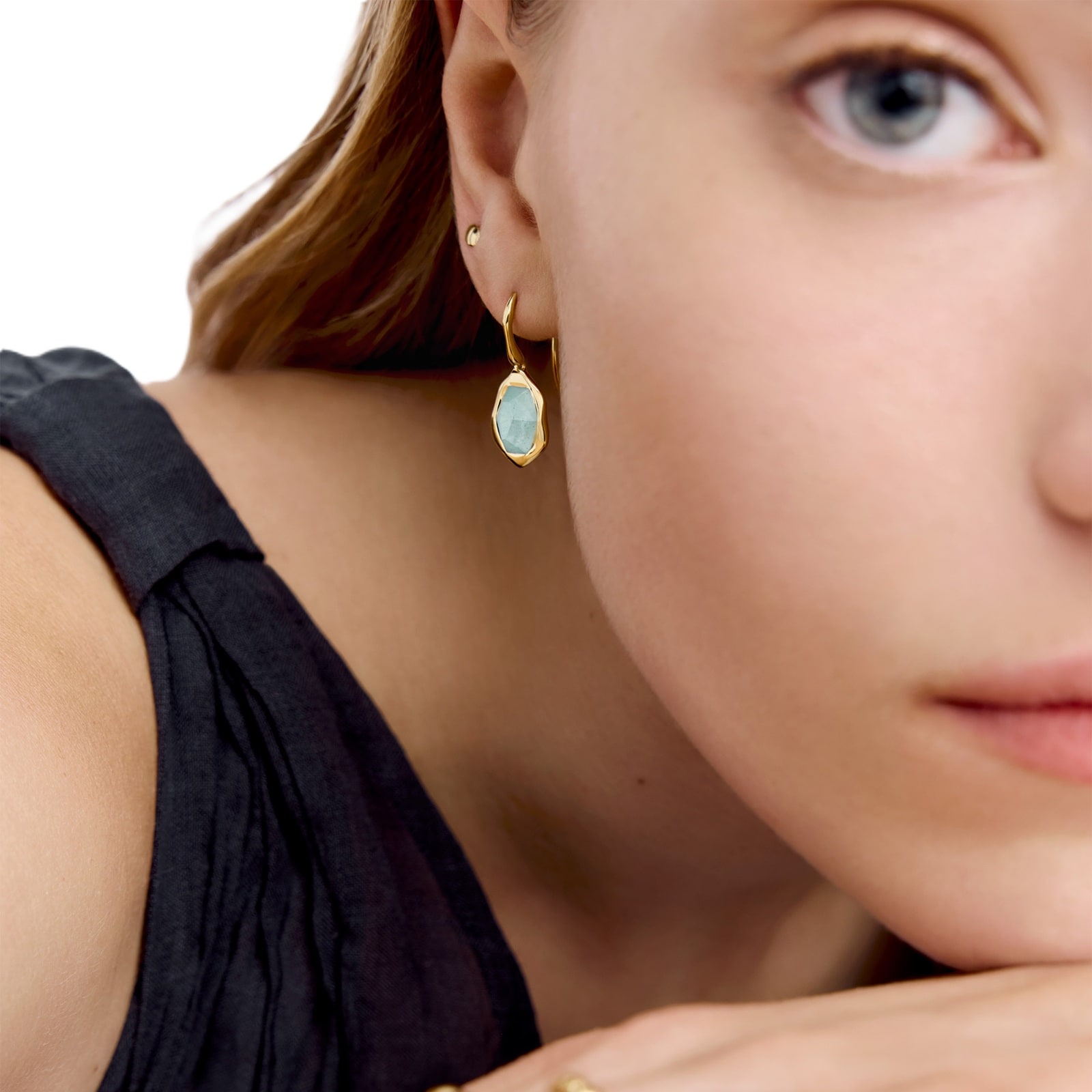Monica Vinader MV Odyssey™ Gemstone Wire Earrings in 18ct Gold Vermeil With Aquamarine Monica Vinader MV Odyssey™ Gemstone Wire Earrings in 18ct Gold Vermeil With Aquamarine