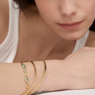 Monica Vinader Odyssey Gemstone Pebbled Chain Bracelet In 18ct Gold Vermeil With Aquamarine