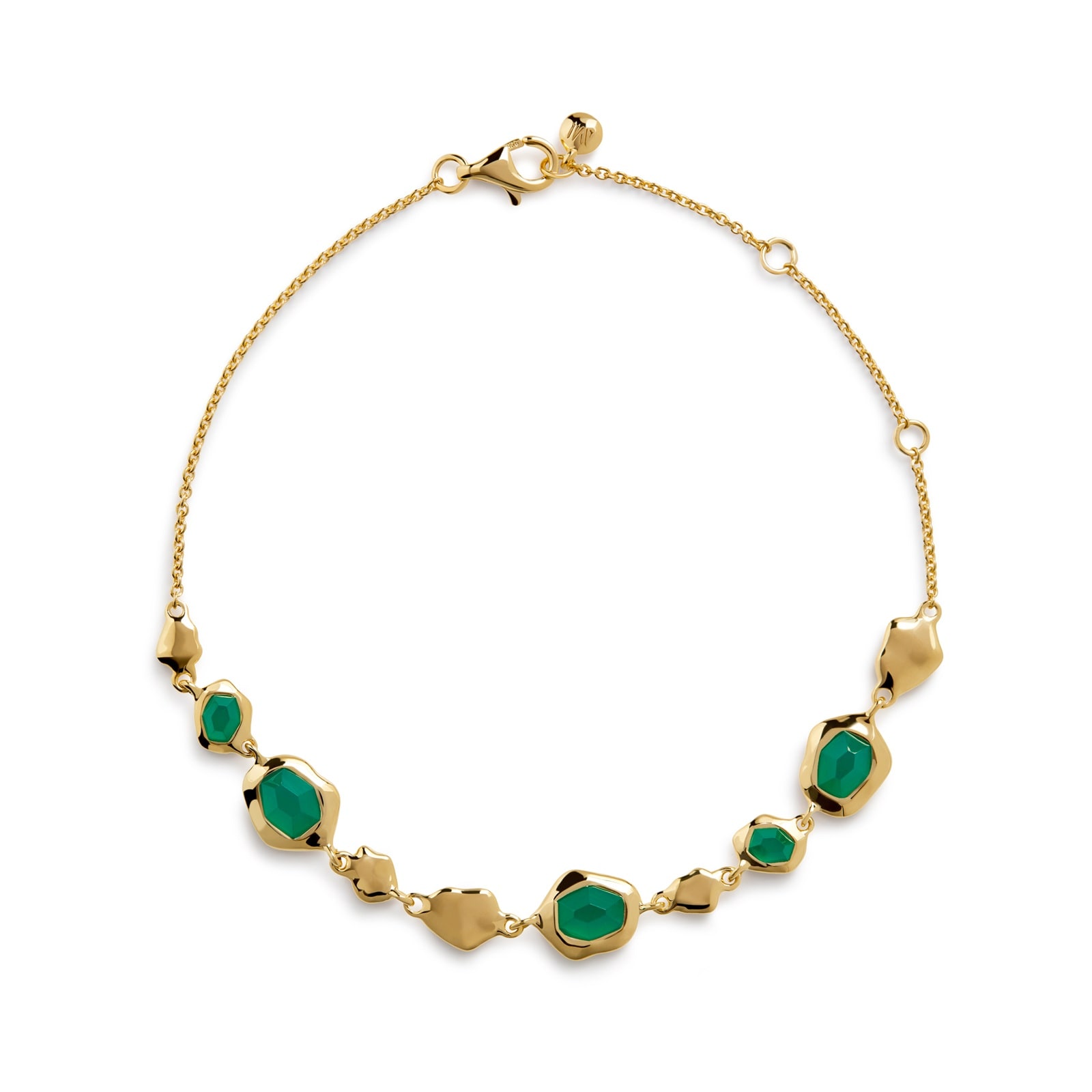 Monica Vinader Odyssey Gemstone Pebbled Chain Bracelet In 18ct Gold Vermeil With Green Onyx
