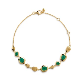 Monica Vinader Odyssey Gemstone Pebbled Chain Bracelet In 18ct Gold Vermeil With Green Onyx
