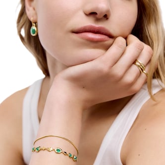 Monica Vinader Odyssey Gemstone Pebbled Chain Bracelet In 18ct Gold Vermeil With Green Onyx