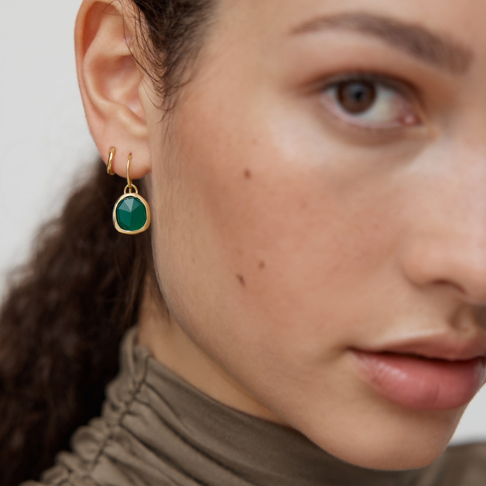 Monica Vinader MV Siren™ Gemstone Wire Earrings In 18ct Gold Vermeil With Green Onyx Monica Vinader MV Siren™ Gemstone Wire Earrings In 18ct Gold Vermeil With Green Onyx