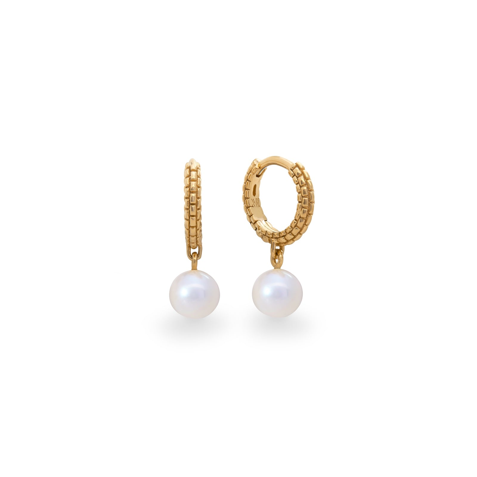 Heirloom Round Pearl Huggie Earrings In 18ct Gold Vermeil