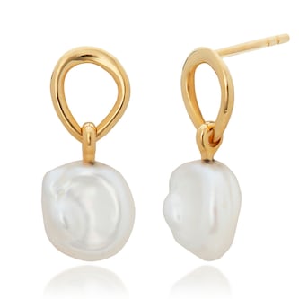 Monica Vinader Nura Keshi Pearl Drop Earrings In 18ct Gold Vermeil